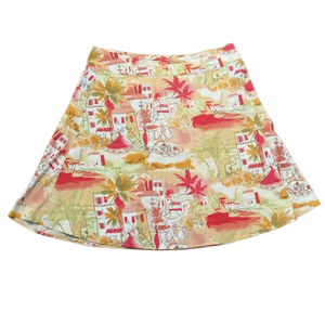 Lemon Grass  A-Line Skirt Village Town Print Pink Peach Green 14